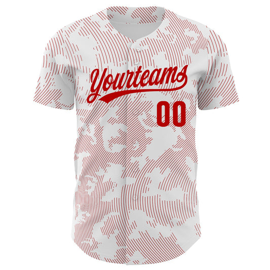 Custom White Red 3D Pattern Design Curve Lines Authentic Baseball Jersey - Sky-Custom