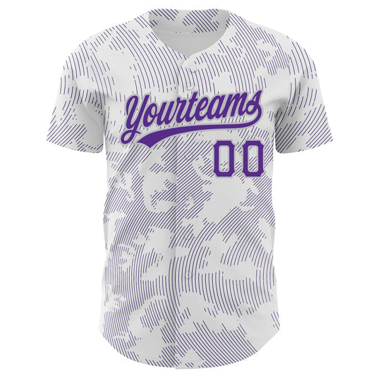 Custom White Purple-Gray 3D Pattern Design Curve Lines Authentic Baseball Jersey - Sky-Custom