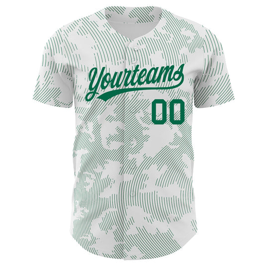 Custom White Kelly Green 3D Pattern Design Curve Lines Authentic Baseball Jersey - Sky-Custom