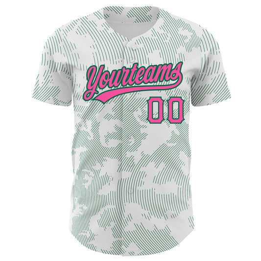Custom White Pink-Kelly Green 3D Pattern Design Curve Lines Authentic Baseball Jersey - Sky-Custom