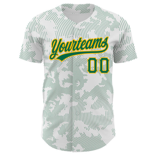 Custom White Kelly Green-Gold 3D Pattern Design Curve Lines Authentic Baseball Jersey - Sky-Custom