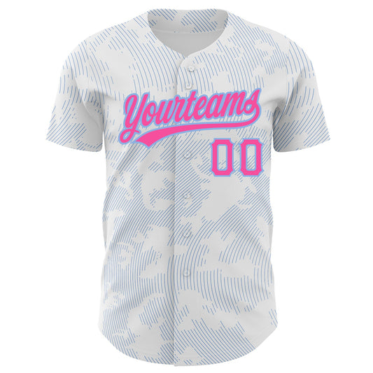 Custom White Pink-Light Blue 3D Pattern Design Curve Lines Authentic Baseball Jersey - Sky-Custom