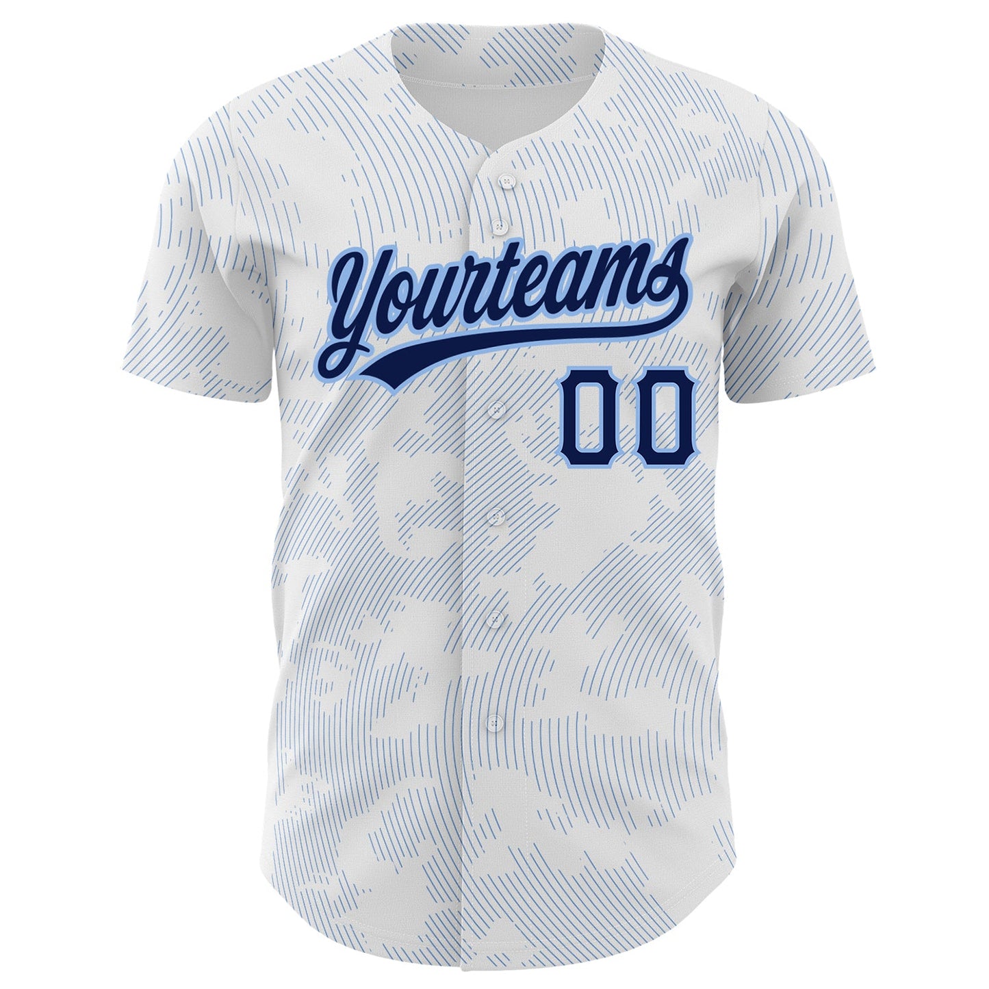 Custom White Navy-Light Blue 3D Pattern Design Curve Lines Authentic Baseball Jersey - Sky-Custom
