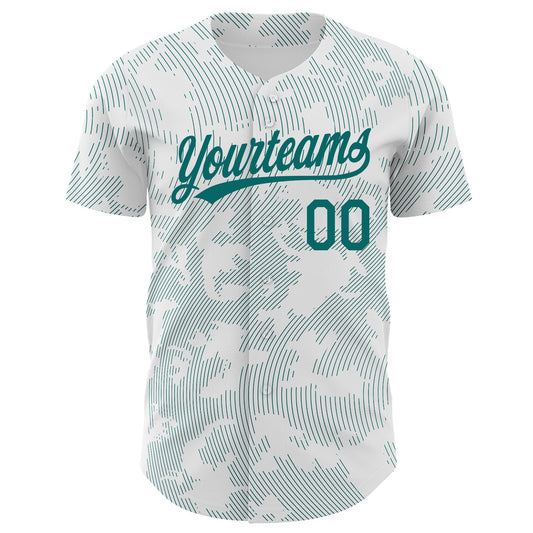 Custom White Teal 3D Pattern Design Curve Lines Authentic Baseball Jersey - Sky-Custom