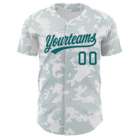 Custom White Teal-Gray 3D Pattern Design Curve Lines Authentic Baseball Jersey - Sky-Custom