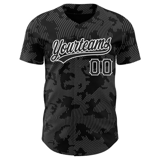Custom Black White 3D Pattern Design Curve Lines Authentic Baseball Jersey - Sky-Custom