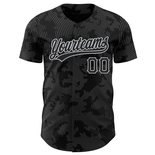 Custom Black Gray 3D Pattern Design Curve Lines Authentic Baseball Jersey - Sky-Custom
