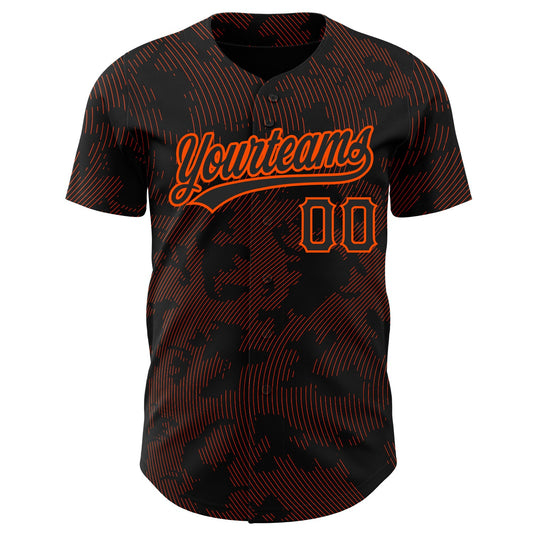 Custom Black Orange 3D Pattern Design Curve Lines Authentic Baseball Jersey - Sky-Custom