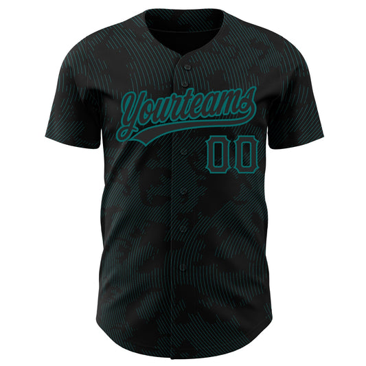Custom Black Teal 3D Pattern Design Curve Lines Authentic Baseball Jersey - Sky-Custom