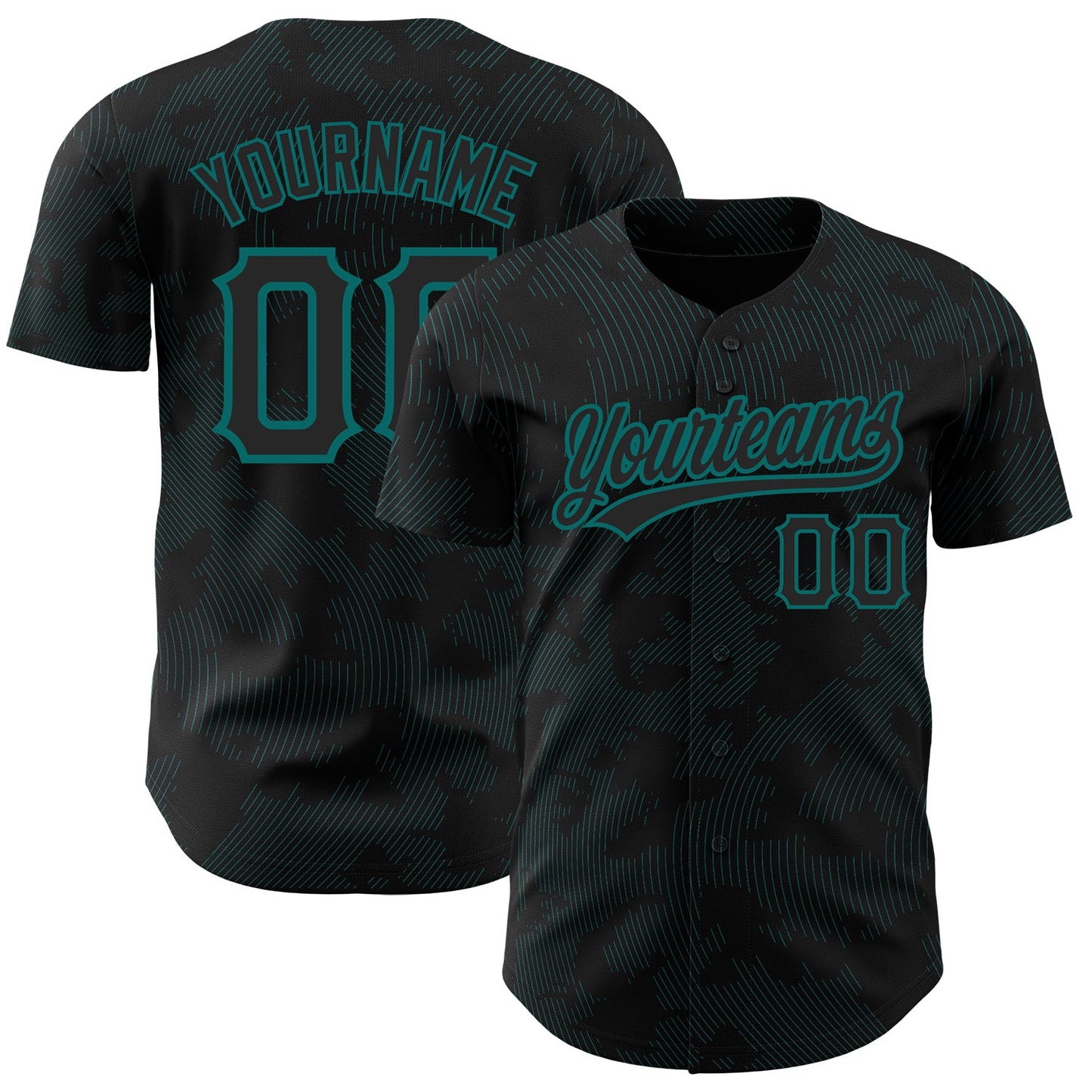 Custom Black Teal 3D Pattern Design Curve Lines Authentic Baseball Jersey - Sky-Custom