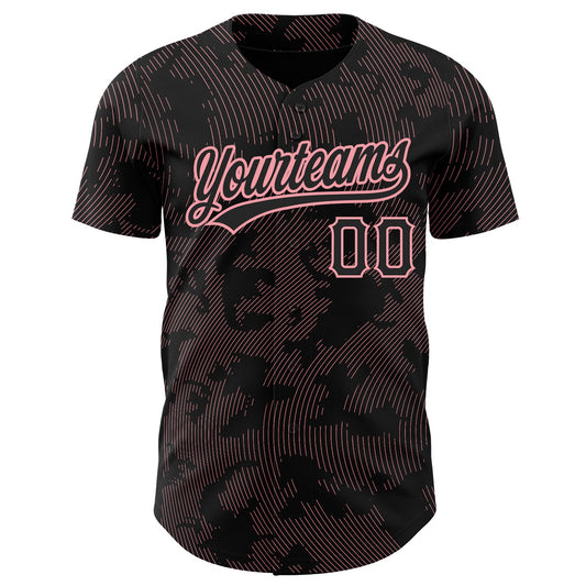 Custom Black Medium Pink 3D Pattern Design Curve Lines Authentic Baseball Jersey - Sky-Custom