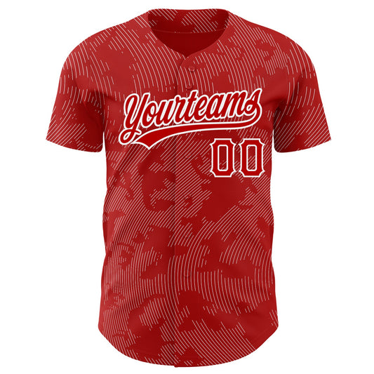 Custom Red White 3D Pattern Design Curve Lines Authentic Baseball Jersey - Sky-Custom