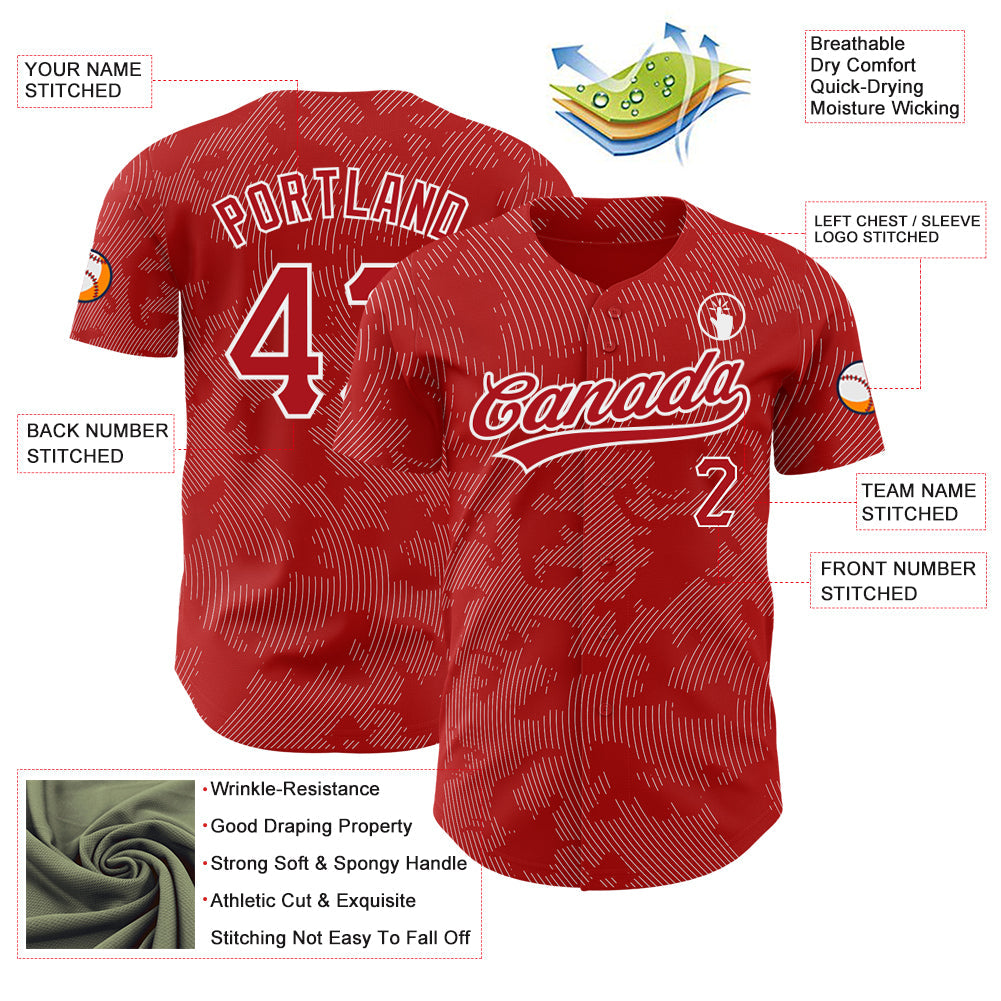 Custom Red White 3D Pattern Design Curve Lines Authentic Baseball Jersey - Sky-Custom