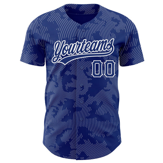 Custom Royal White 3D Pattern Design Curve Lines Authentic Baseball Jersey - Sky-Custom