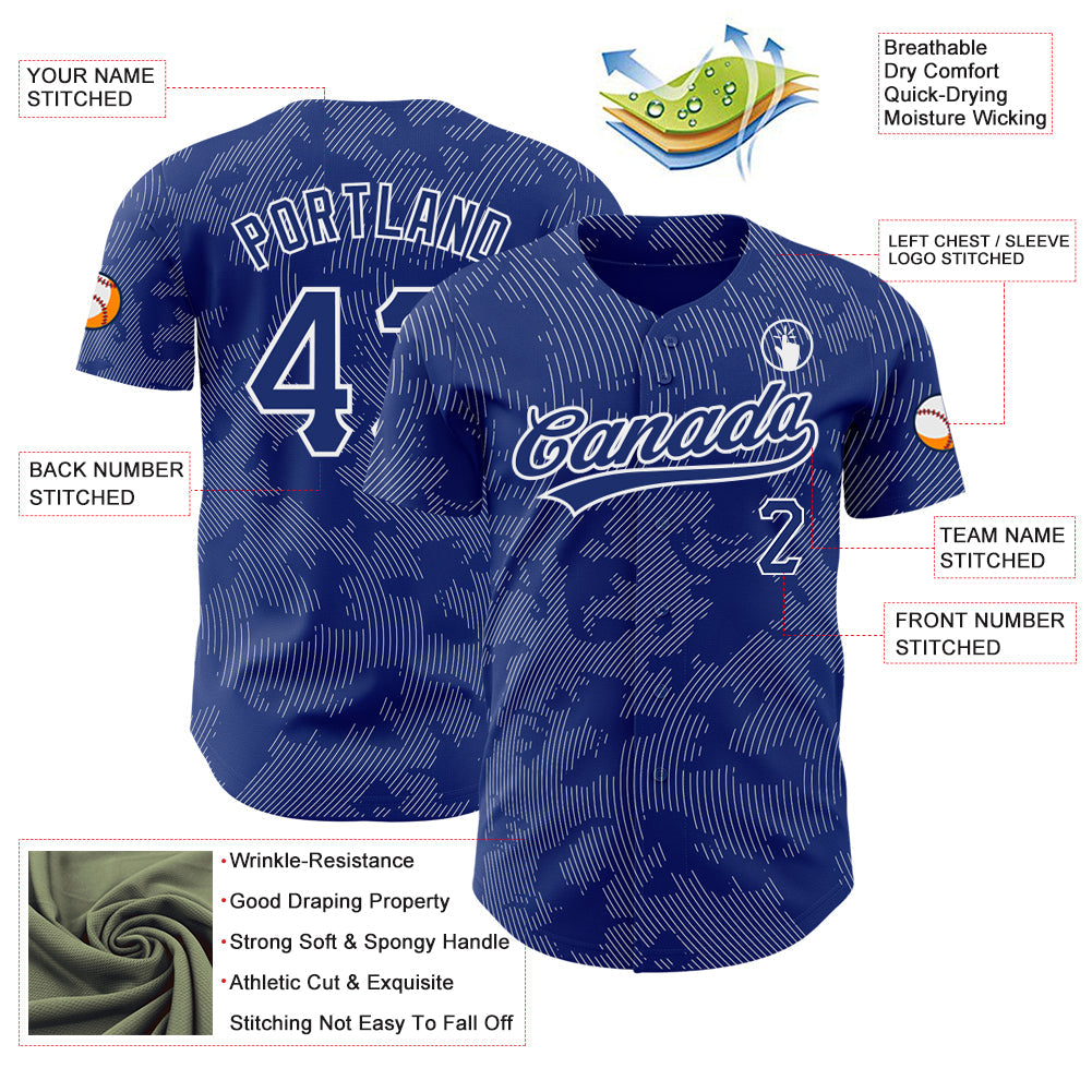 Custom Royal White 3D Pattern Design Curve Lines Authentic Baseball Jersey - Sky-Custom