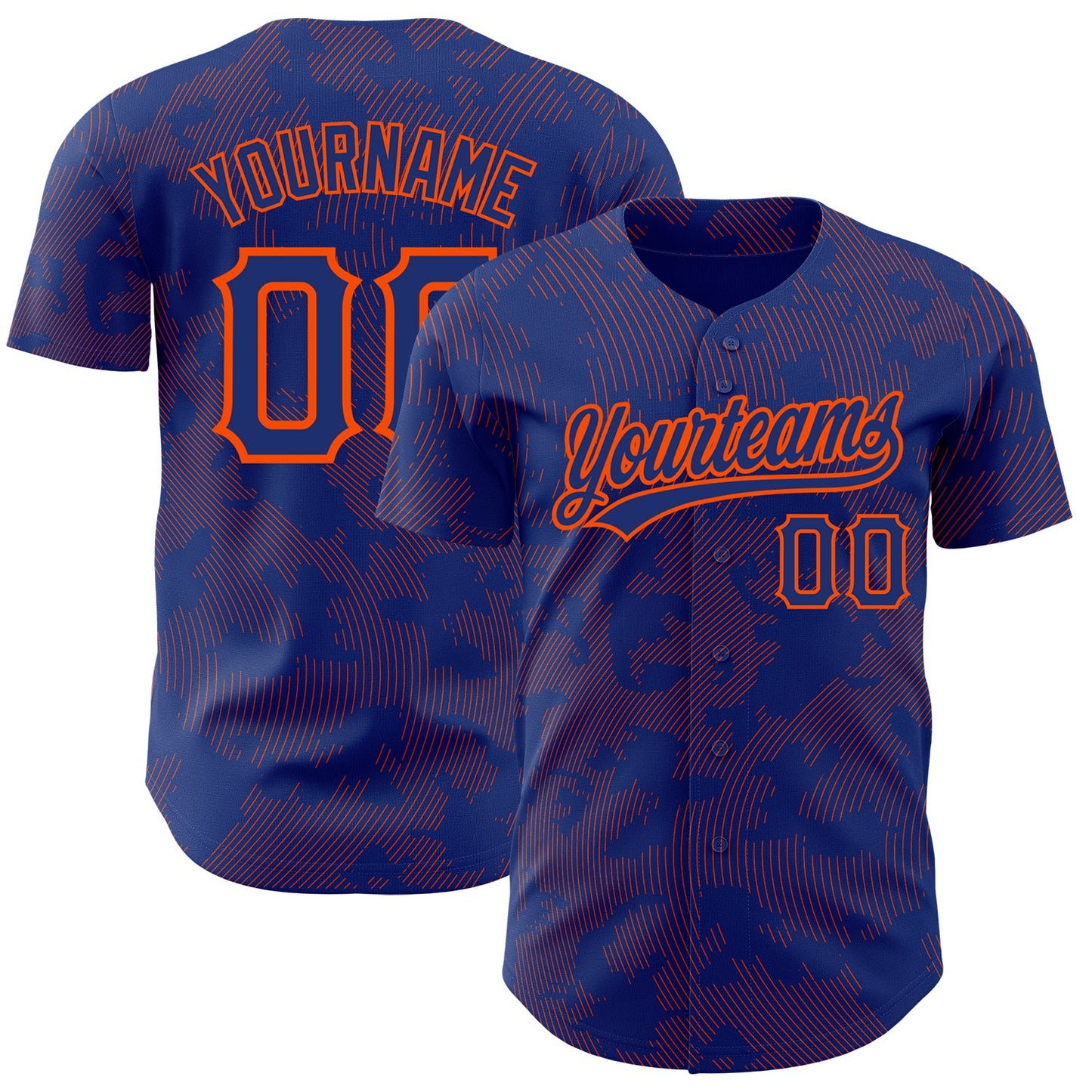 Custom Royal Orange 3D Pattern Design Curve Lines Authentic Baseball Jersey - Sky-Custom