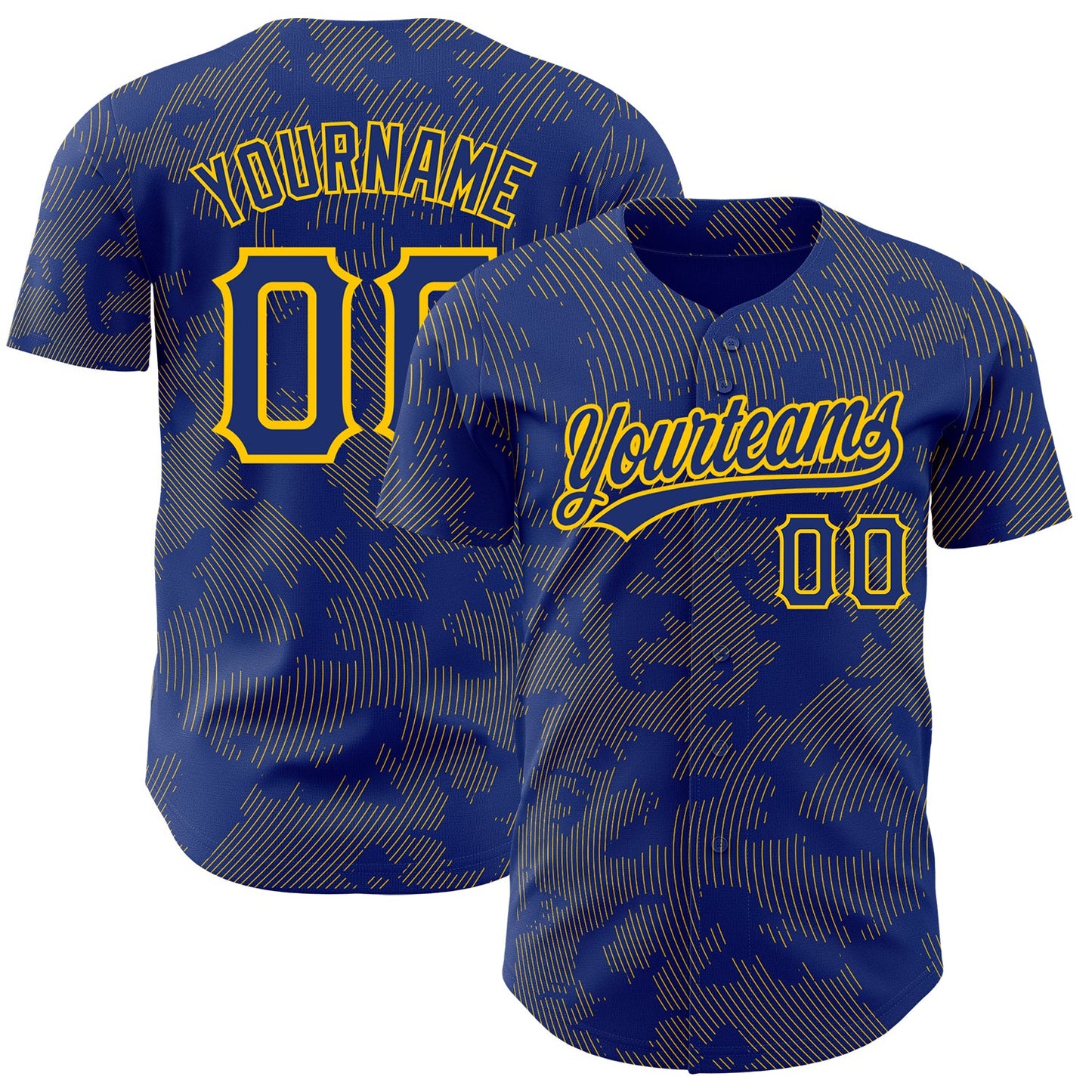 Custom Royal Yellow 3D Pattern Design Curve Lines Authentic Baseball Jersey - Sky-Custom