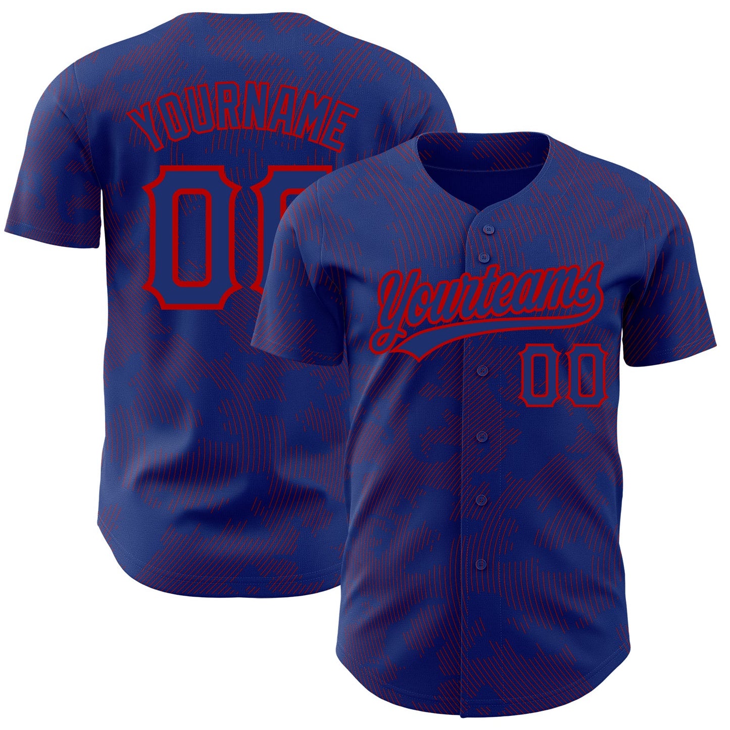 Custom Royal Red 3D Pattern Design Curve Lines Authentic Baseball Jersey - Sky-Custom