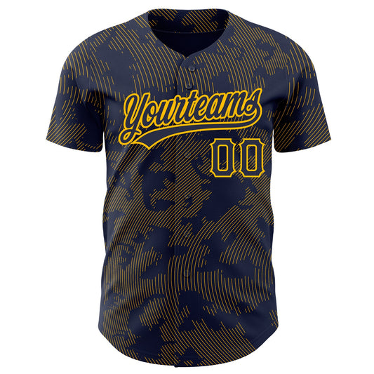 Custom Navy Gold 3D Pattern Design Curve Lines Authentic Baseball Jersey - Sky-Custom