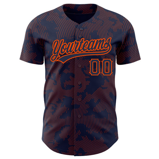 Custom Navy Orange 3D Pattern Design Curve Lines Authentic Baseball Jersey - Sky-Custom