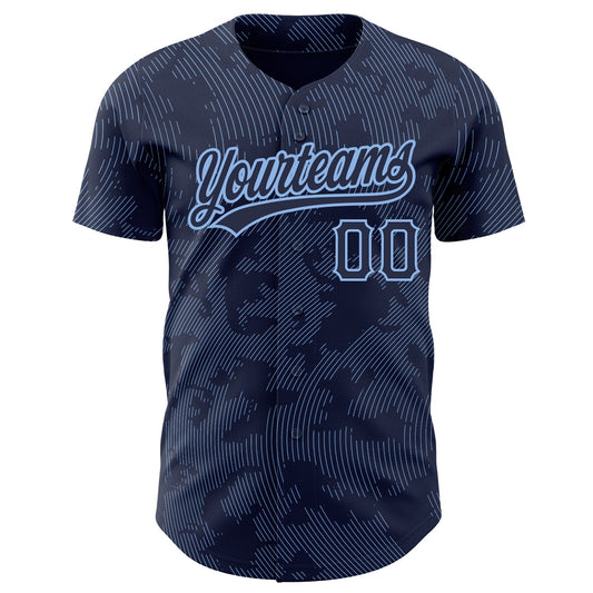 Custom Navy Light Blue 3D Pattern Design Curve Lines Authentic Baseball Jersey - Sky-Custom