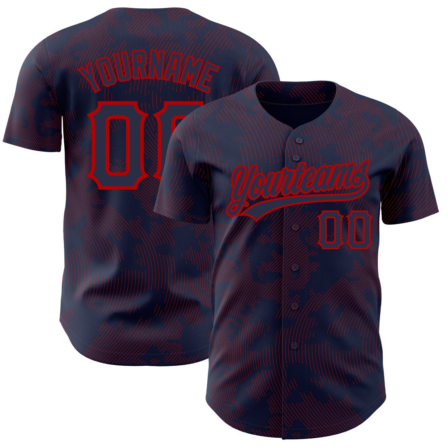Custom Navy Red 3D Pattern Design Curve Lines Authentic Baseball Jersey - Sky-Custom