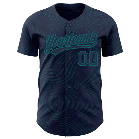 Custom Navy Teal 3D Pattern Design Curve Lines Authentic Baseball Jersey - Sky-Custom