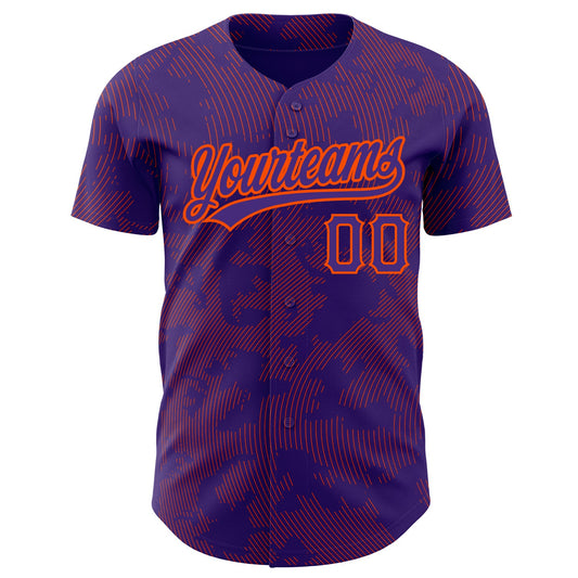 Custom Purple Orange 3D Pattern Design Curve Lines Authentic Baseball Jersey - Sky-Custom