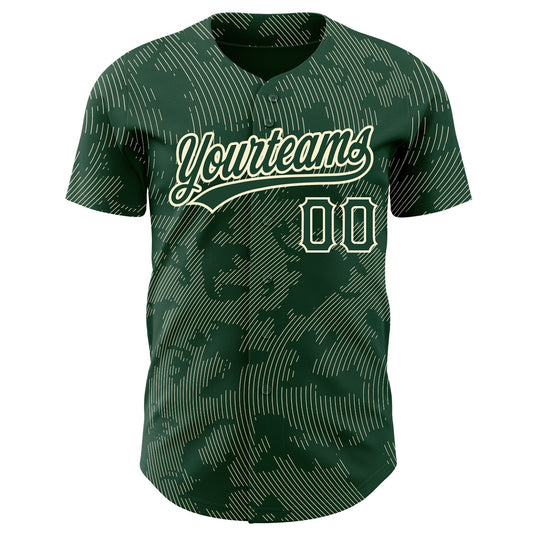 Custom Green Cream 3D Pattern Design Curve Lines Authentic Baseball Jersey - Sky-Custom