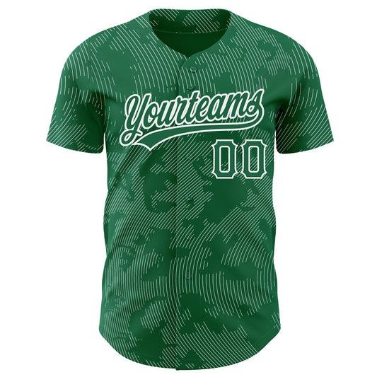 Custom Kelly Green White 3D Pattern Design Curve Lines Authentic Baseball Jersey - Sky-Custom