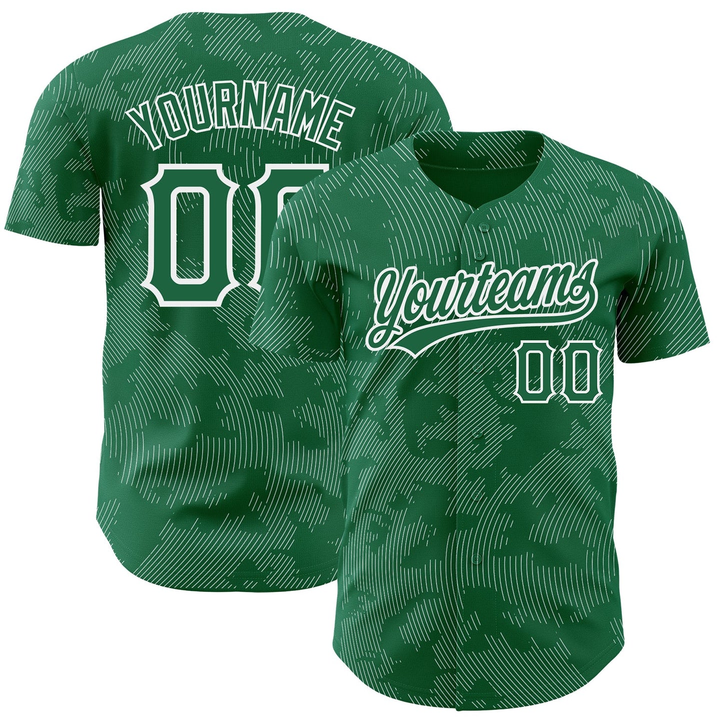 Custom Kelly Green White 3D Pattern Design Curve Lines Authentic Baseball Jersey - Sky-Custom