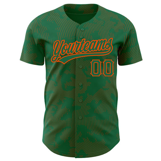 Custom Kelly Green Orange 3D Pattern Design Curve Lines Authentic Baseball Jersey - Sky-Custom