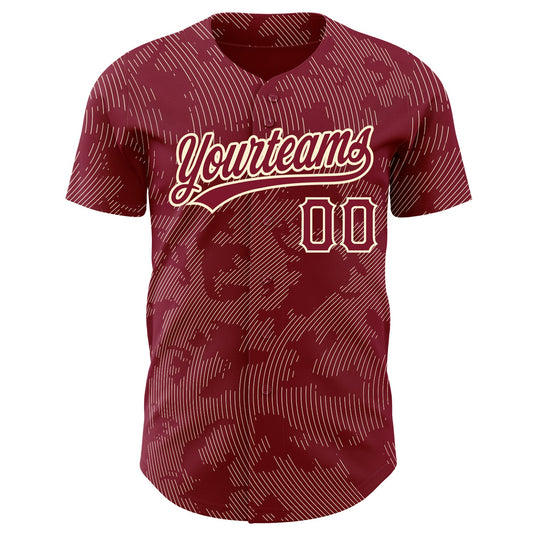 Custom Crimson Cream 3D Pattern Design Curve Lines Authentic Baseball Jersey - Sky-Custom