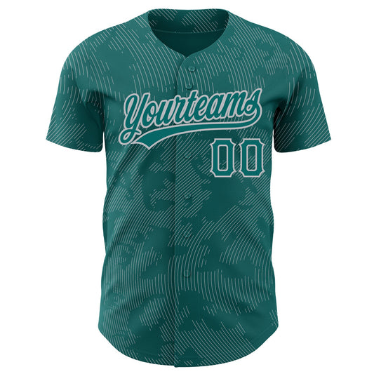 Custom Teal Gray 3D Pattern Design Curve Lines Authentic Baseball Jersey - Sky-Custom
