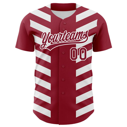 Custom Crimson White 3D Pattern Design Side Stripes Authentic Baseball Jersey - Sky-Custom