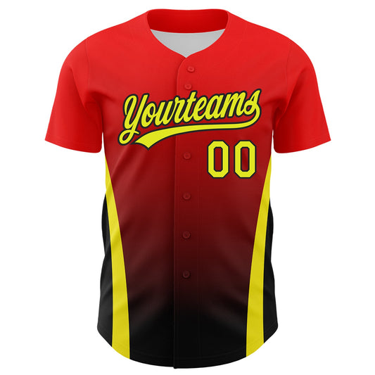 Custom Red Neon Yellow-Black 3D Pattern Design Side Stripes Authentic Baseball Jersey - Sky-Custom