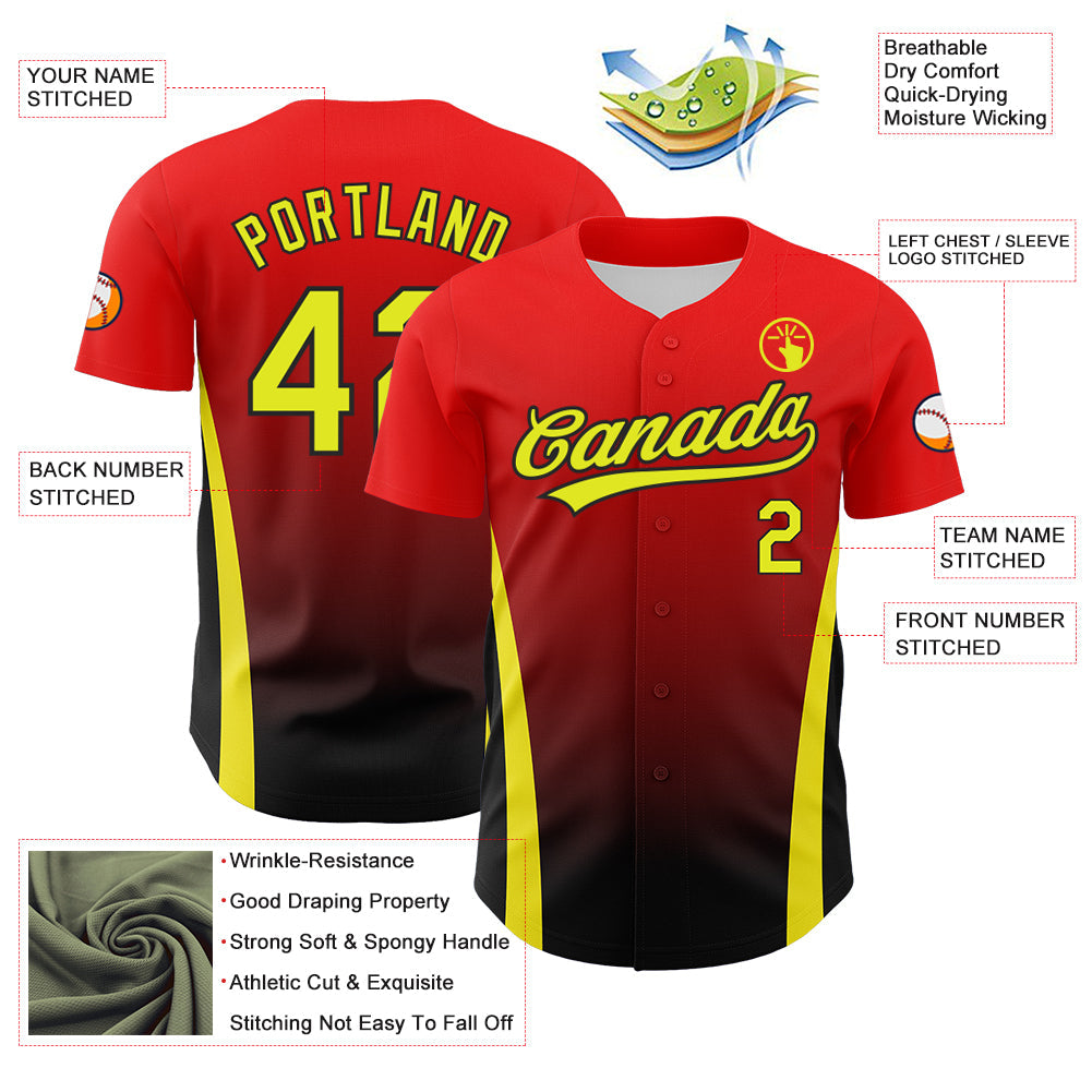Custom Red Neon Yellow-Black 3D Pattern Design Side Stripes Authentic Baseball Jersey - Sky-Custom