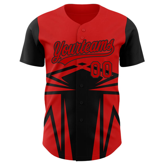 Custom Red Black 3D Pattern Design Side Sharp Edges Authentic Baseball Jersey - Sky-Custom