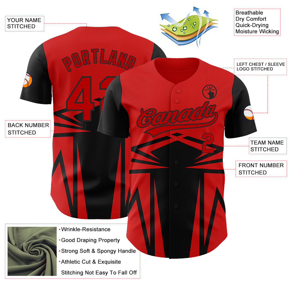 Custom Red Black 3D Pattern Design Side Sharp Edges Authentic Baseball Jersey - Sky-Custom