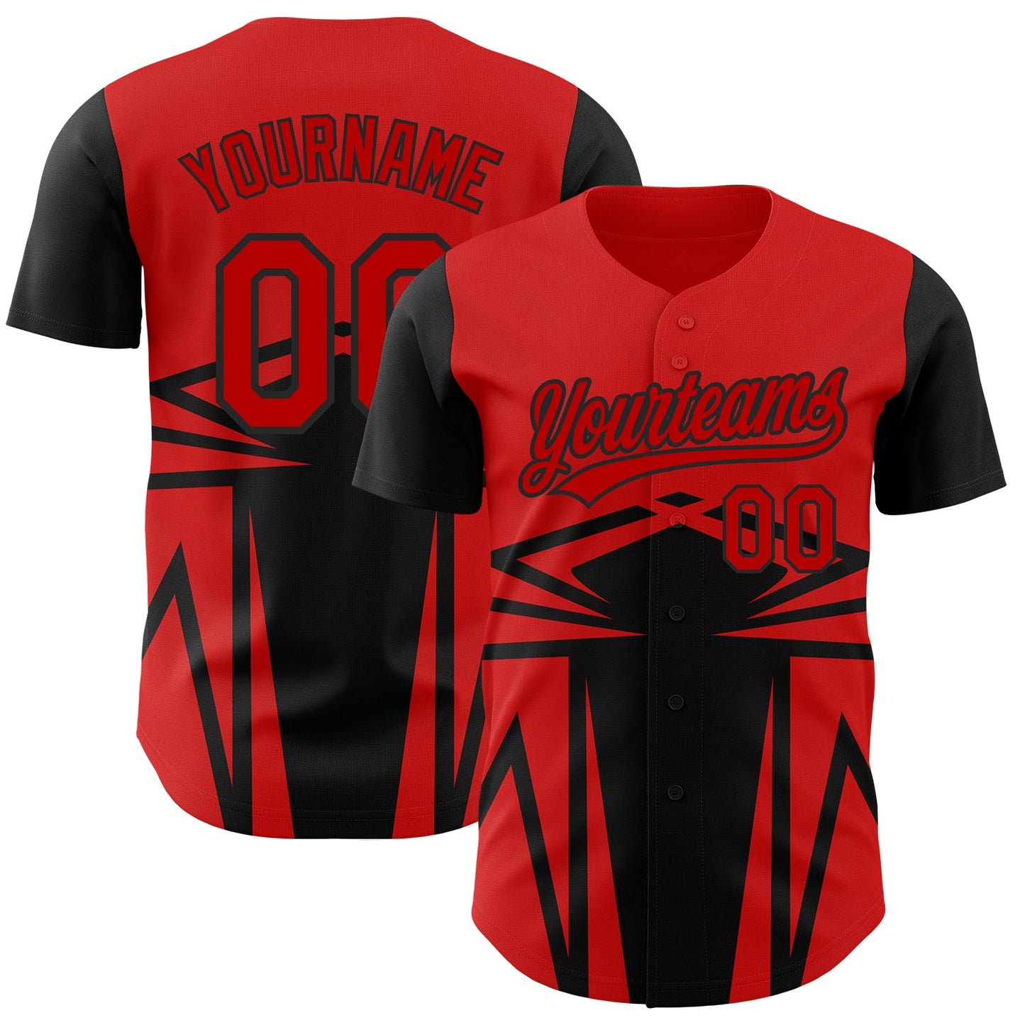 Custom Red Black 3D Pattern Design Side Sharp Edges Authentic Baseball Jersey - Sky-Custom