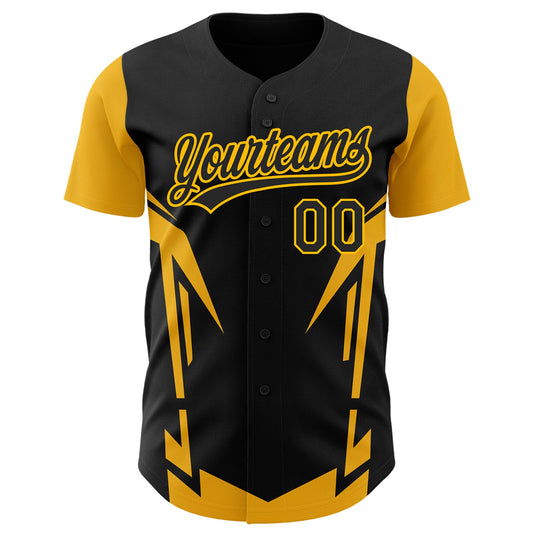 Custom Black Gold 3D Pattern Design Side Sharp Edges Authentic Baseball Jersey - Sky-Custom