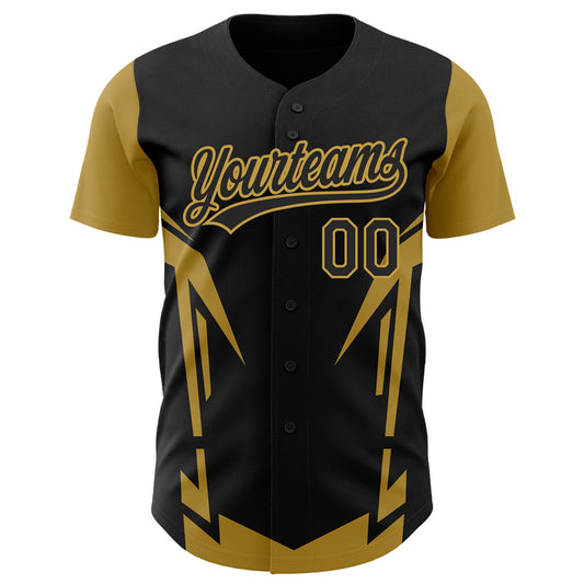 Custom Black Old Gold 3D Pattern Design Side Sharp Edges Authentic Baseball Jersey - Sky-Custom