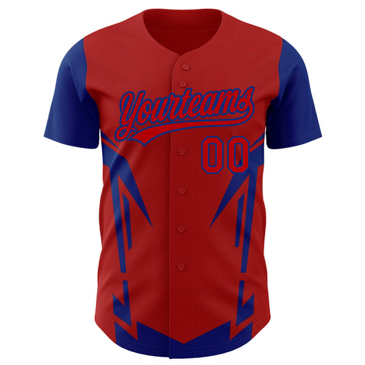 Custom Red Royal 3D Pattern Design Side Sharp Edges Authentic Baseball Jersey - Sky-Custom