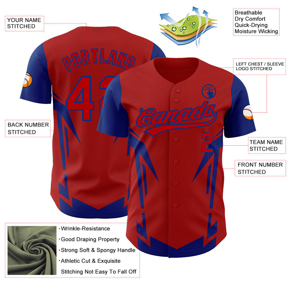 Custom Red Royal 3D Pattern Design Side Sharp Edges Authentic Baseball Jersey - Sky-Custom