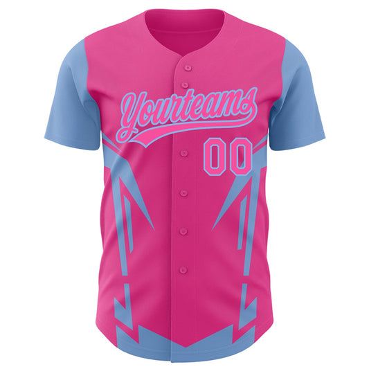 Custom Pink Light Blue 3D Pattern Design Side Sharp Edges Authentic Baseball Jersey - Sky-Custom