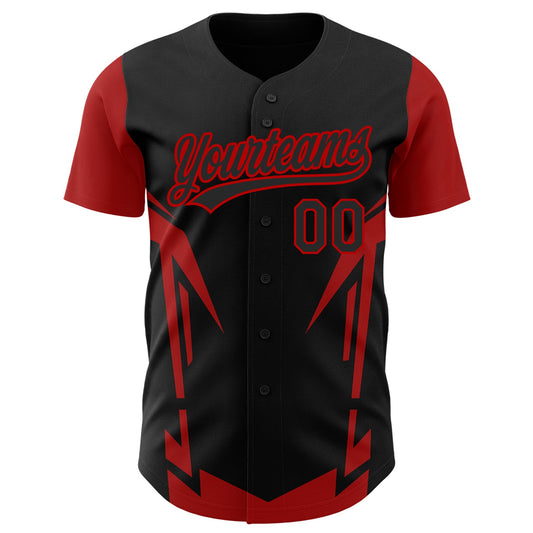 Custom Black Red 3D Pattern Design Side Sharp Edges Authentic Baseball Jersey - Sky-Custom