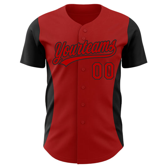 Custom Red Black 3D Pattern Design Side Stripes Authentic Baseball Jersey - Sky-Custom
