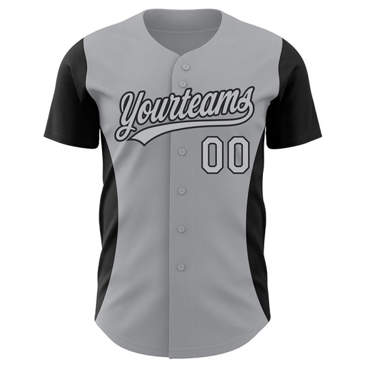 Custom Gray Black 3D Pattern Design Side Stripes Authentic Baseball Jersey - Sky-Custom