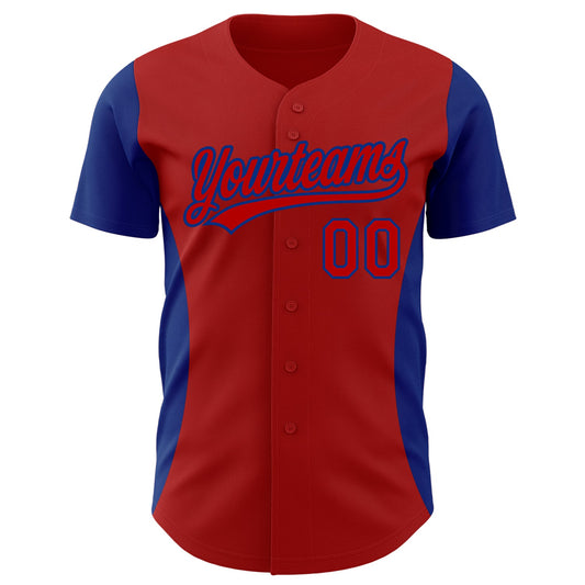 Custom Red Royal 3D Pattern Design Side Stripes Authentic Baseball Jersey - Sky-Custom