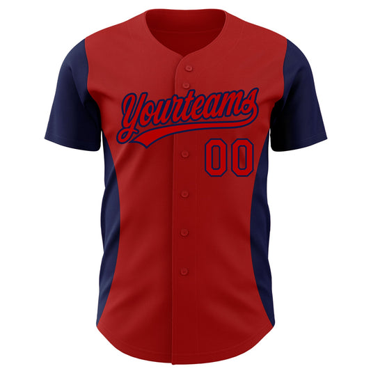 Custom Red Navy 3D Pattern Design Side Stripes Authentic Baseball Jersey - Sky-Custom